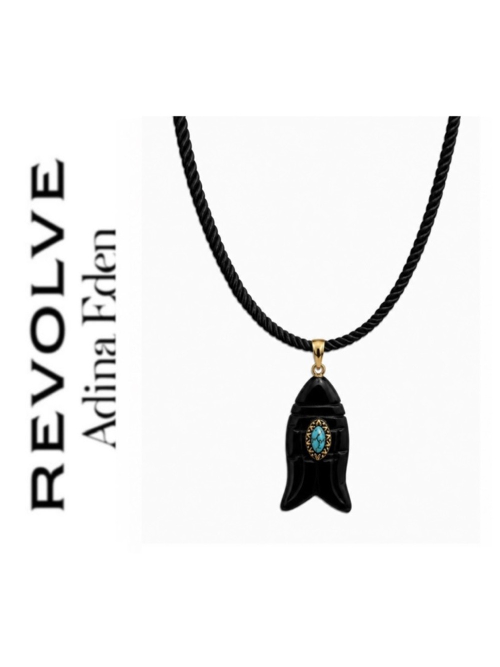 Revolve x Adina Eden Black Onyx Fish Pendant Cotton Rope Necklace in Black